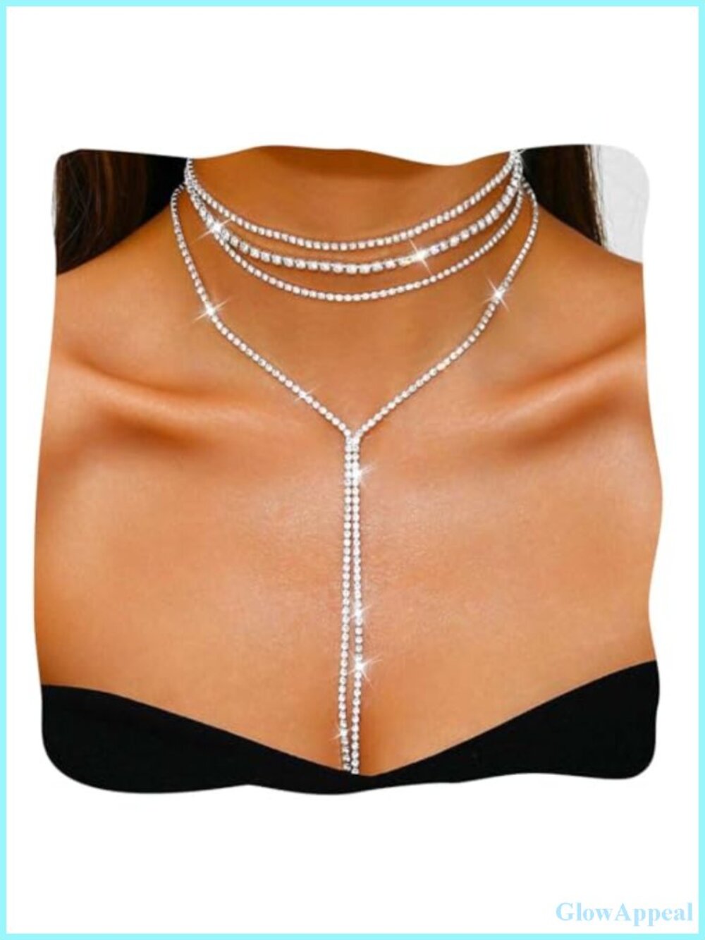 Layered Rhinestone Choker Necklace Silver Tone Fashion Jewelry